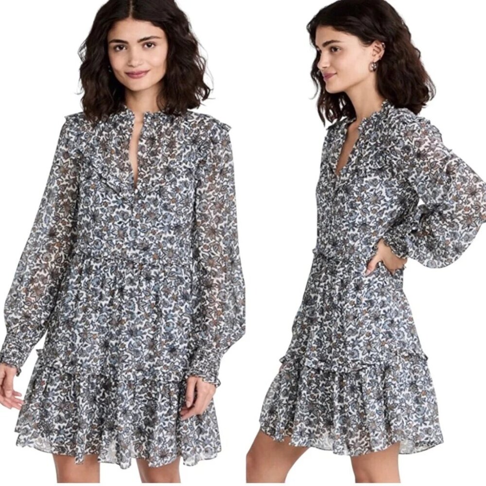 Veronica Beard silk floral ruffled Savile mini dress - Picture 3 of 8